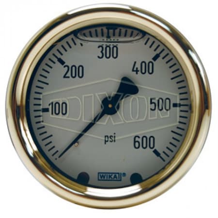 Dixon Gauge, 0 to 15 psi, 1/4 in Connection, 2-1/2 in Dial, +/- 2-1-2 %, Glycerin Liquid Filled GLBRC15